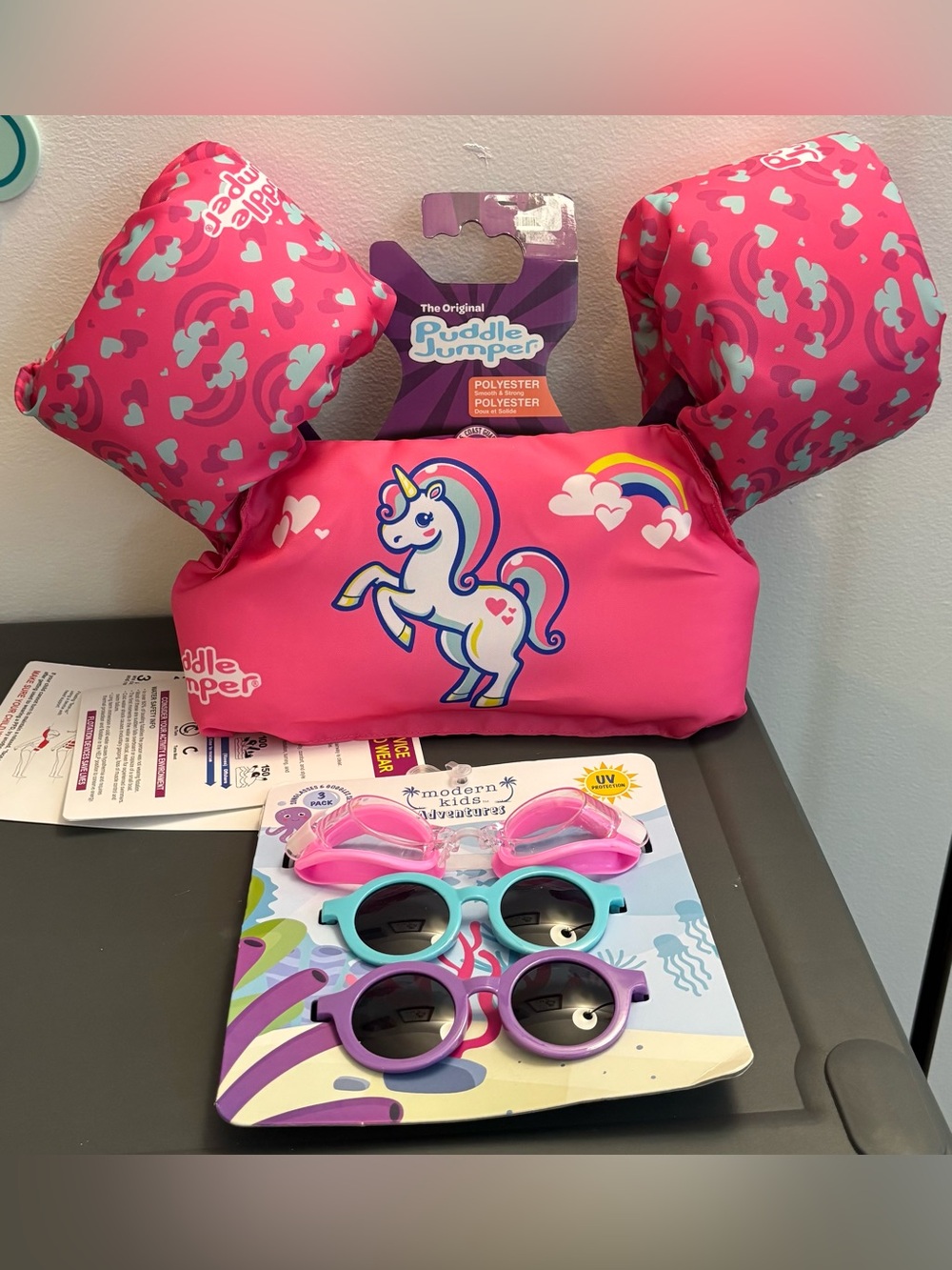 Puddle Jumper Unicorn Life Jacket & Modern Kids Adventure Goggle & Glasses NWT